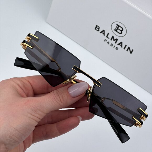 Balmain FIXE BPS-123A-54 Women BRAND NEW Sunglasses Titanium Gold Grey Geometric - Picture 2 of 13